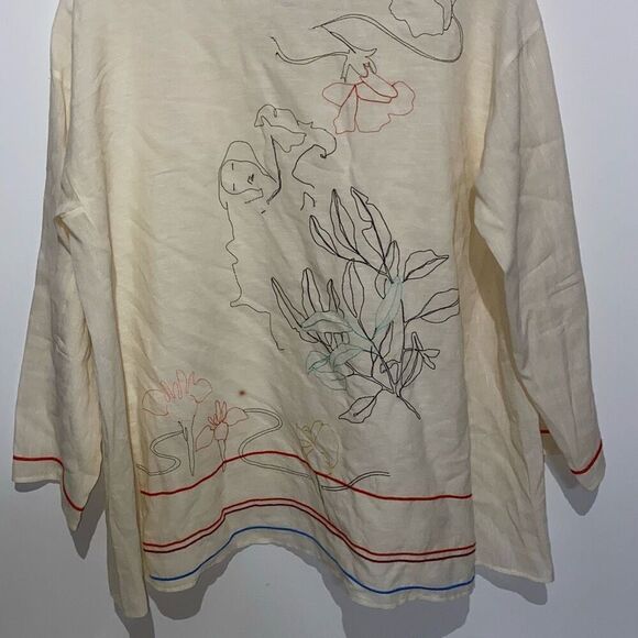 Giada Forte Resort Women's Ivory Wool Linen Long Sleeve Embroidered Top Size XL - Picture 3 of 9